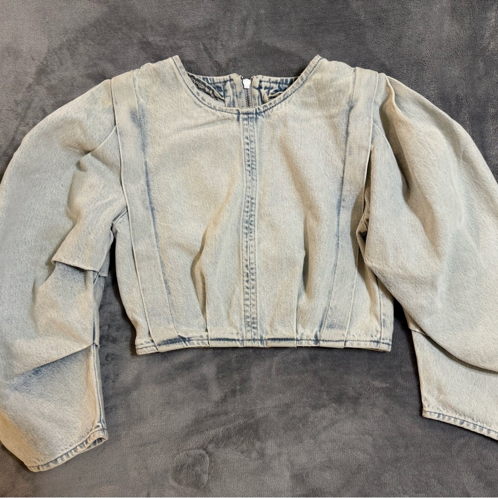 Zara TRF Voluminous Light Blue Denim Top S
